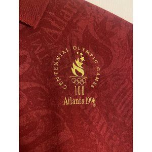Vintage Mens 1996 Atlanta Olympics Polo Shirt Size Medium Red AOP